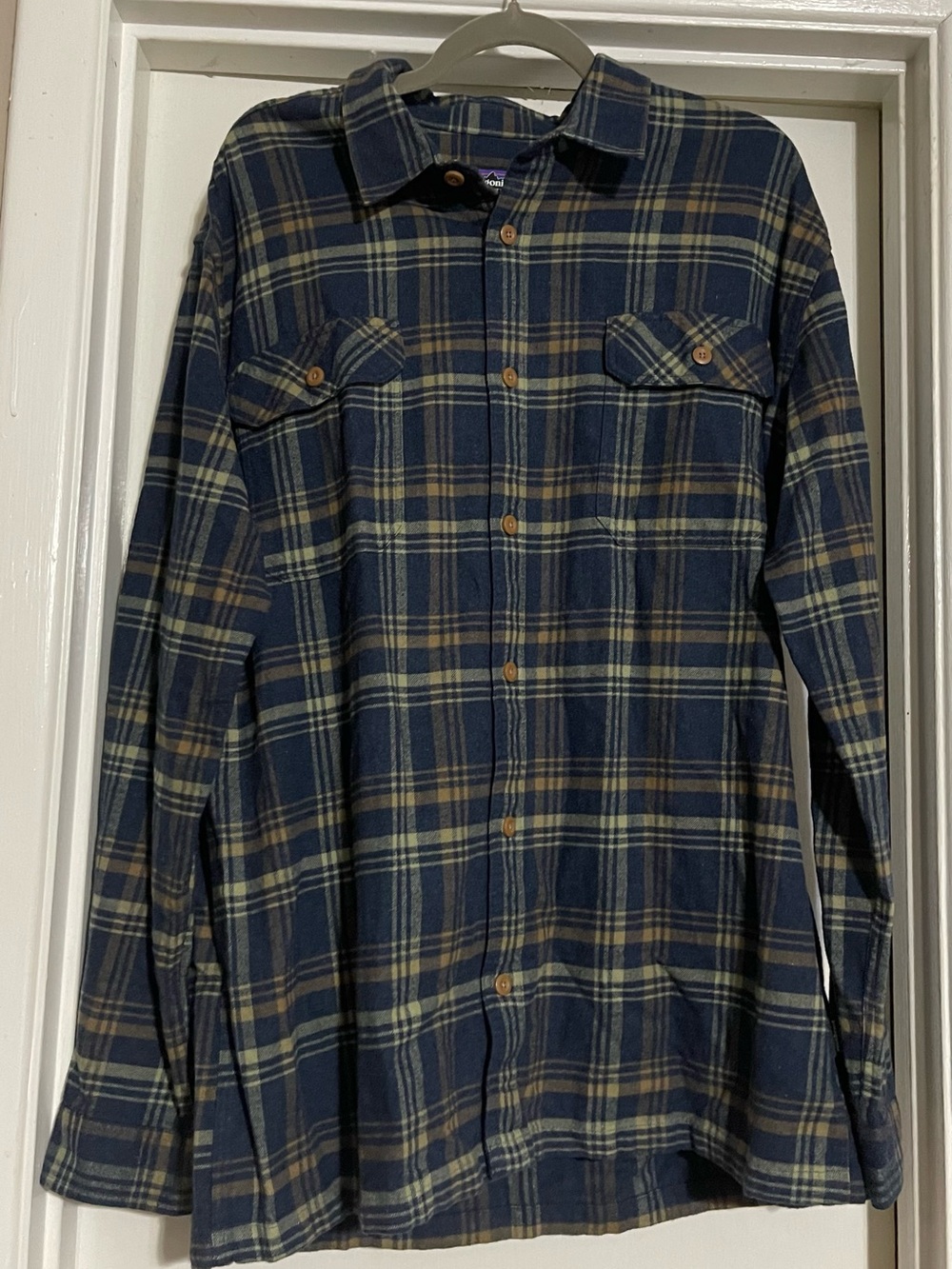 Patagonia Shirt Men's XL Blue Plaid Flannel Button Up Organic Cotton NWT